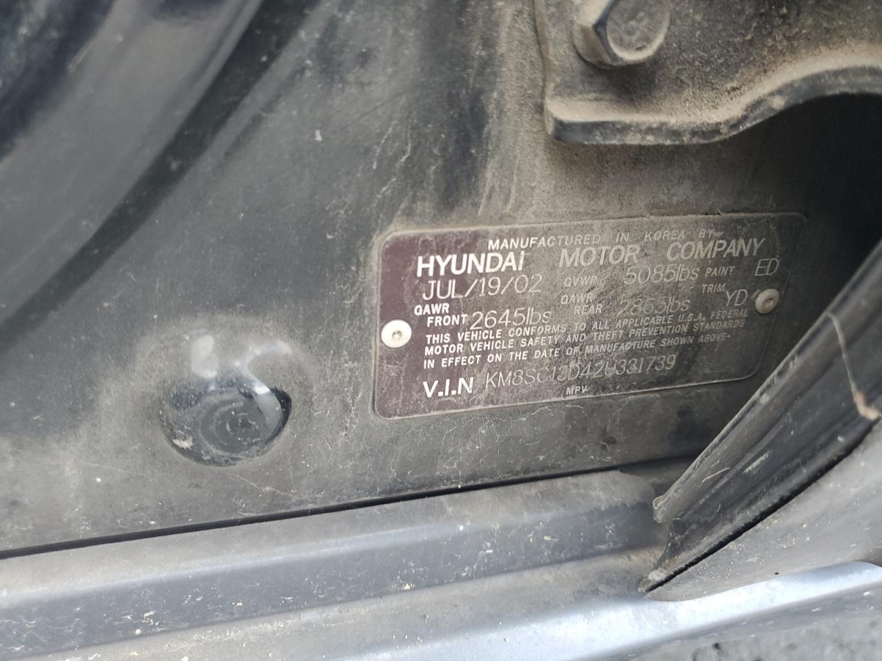 2002 Hyundai Santa Fe Gls   Black vin: KM8SC13D42U331739