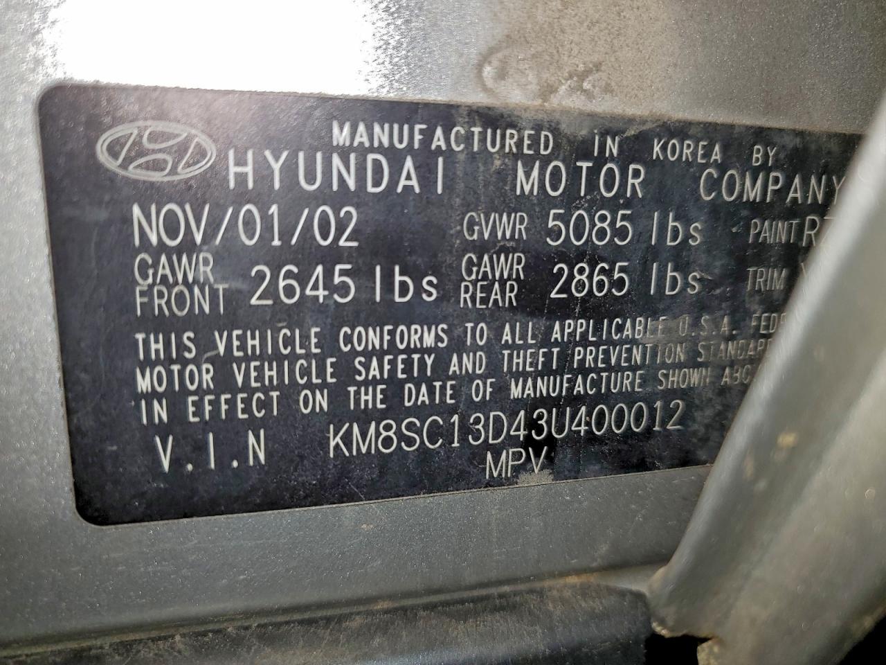 2003 Hyundai Santa Fe Gls Gray vin: KM8SC13D43U400012