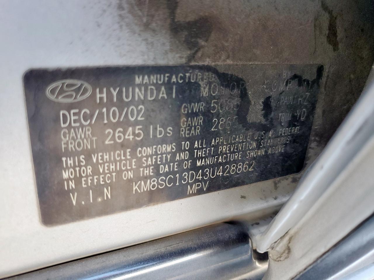 2003 Hyundai Santa Fe Silver vin: KM8SC13D43U428862