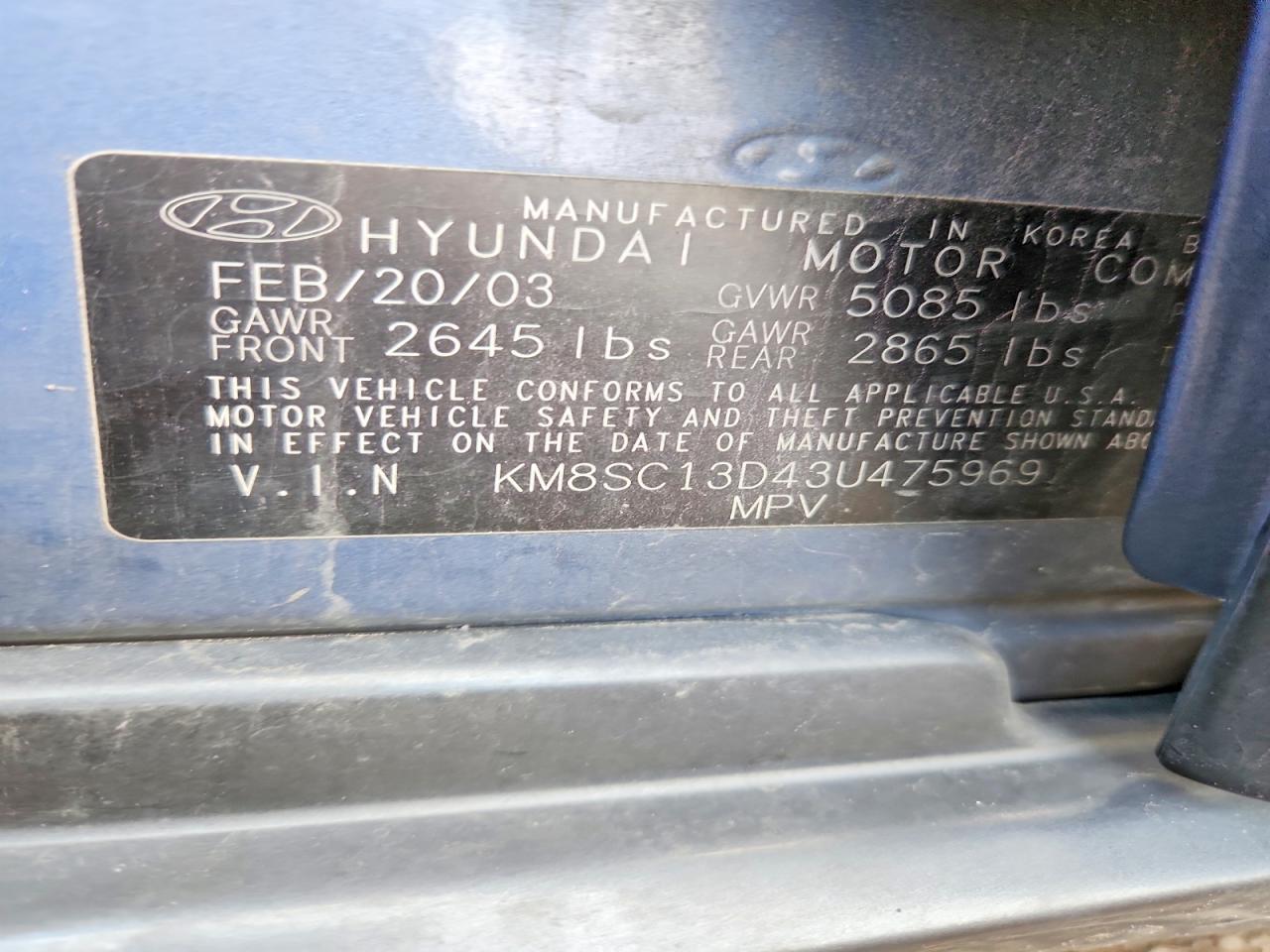2003 Hyundai Santa Fe G Silver vin: KM8SC13D43U475969