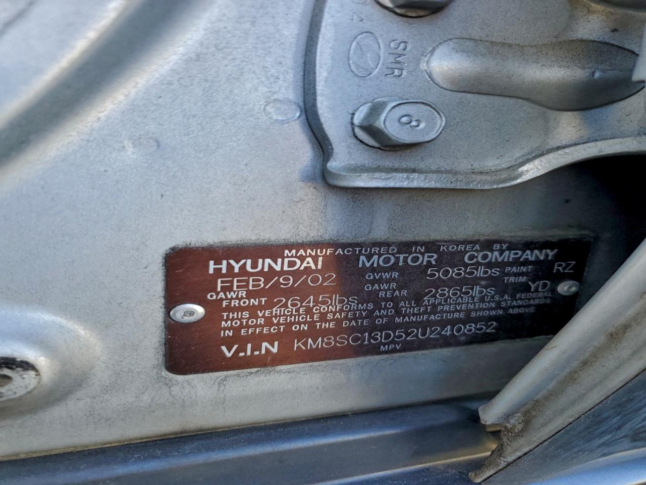 2002 Hyundai Santa Fe Gls Silver vin: KM8SC13D52U240852