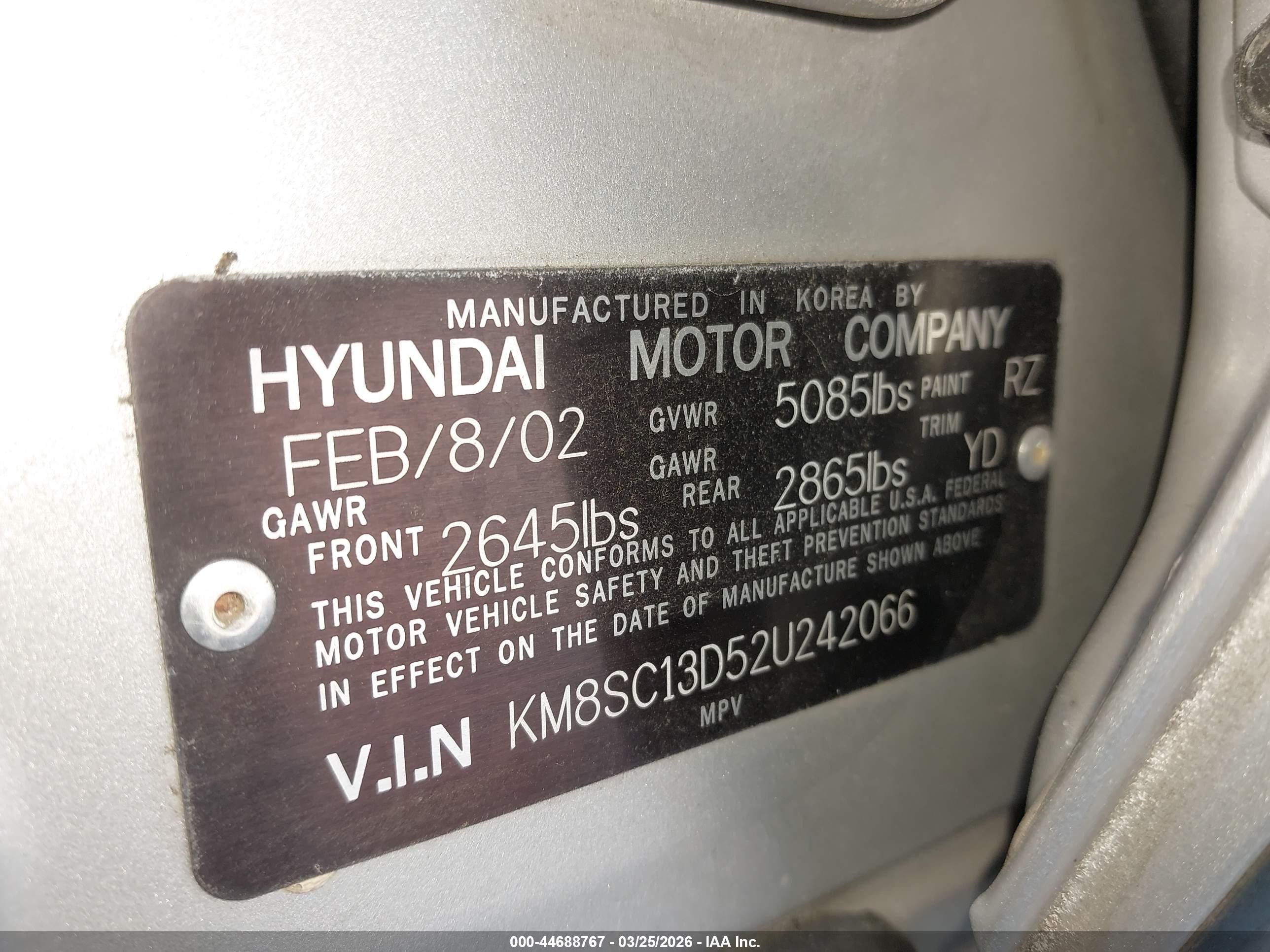 2002 Hyundai Santa Fe Gls/lx Серебряный vin: KM8SC13D52U242066