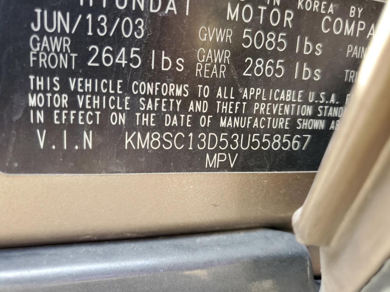 2003 Hyundai Santa Fe Gls Beige vin: KM8SC13D53U558567