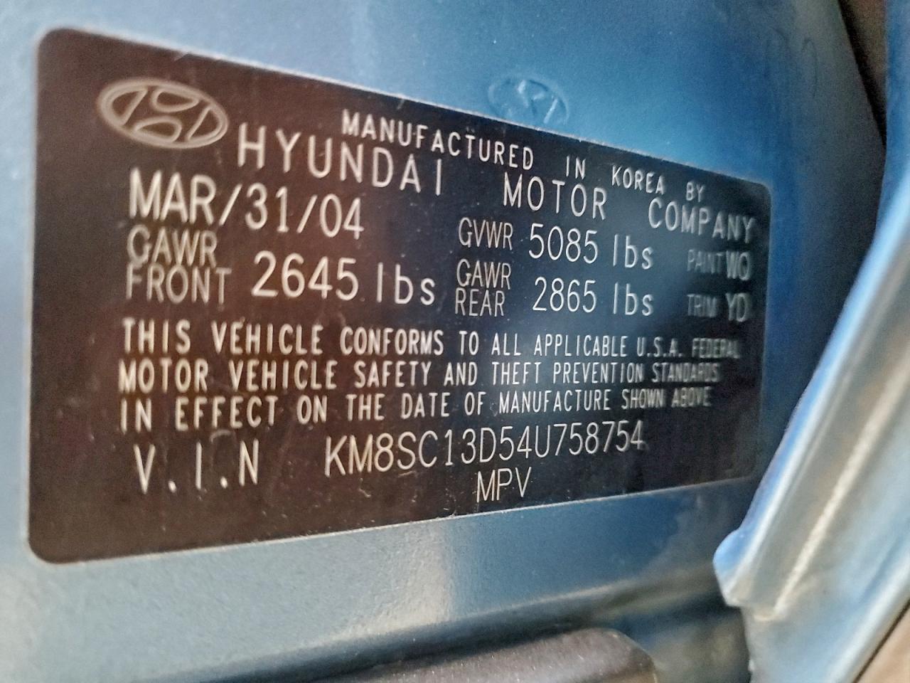2004 Hyundai Santa Fe Gls Blue vin: KM8SC13D54U758754