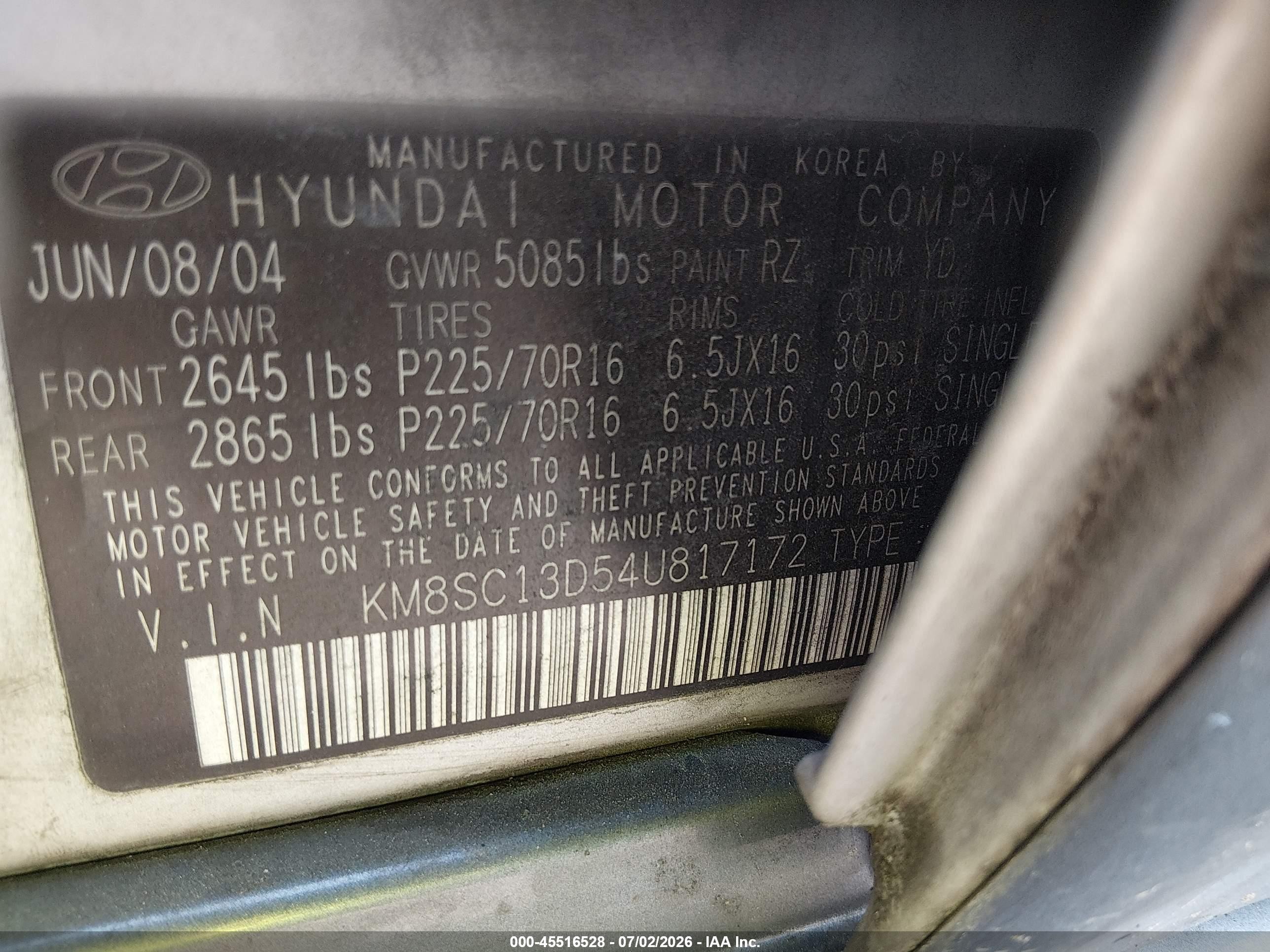 2004 Hyundai Santa Fe Gls Серебряный vin: KM8SC13D54U817172