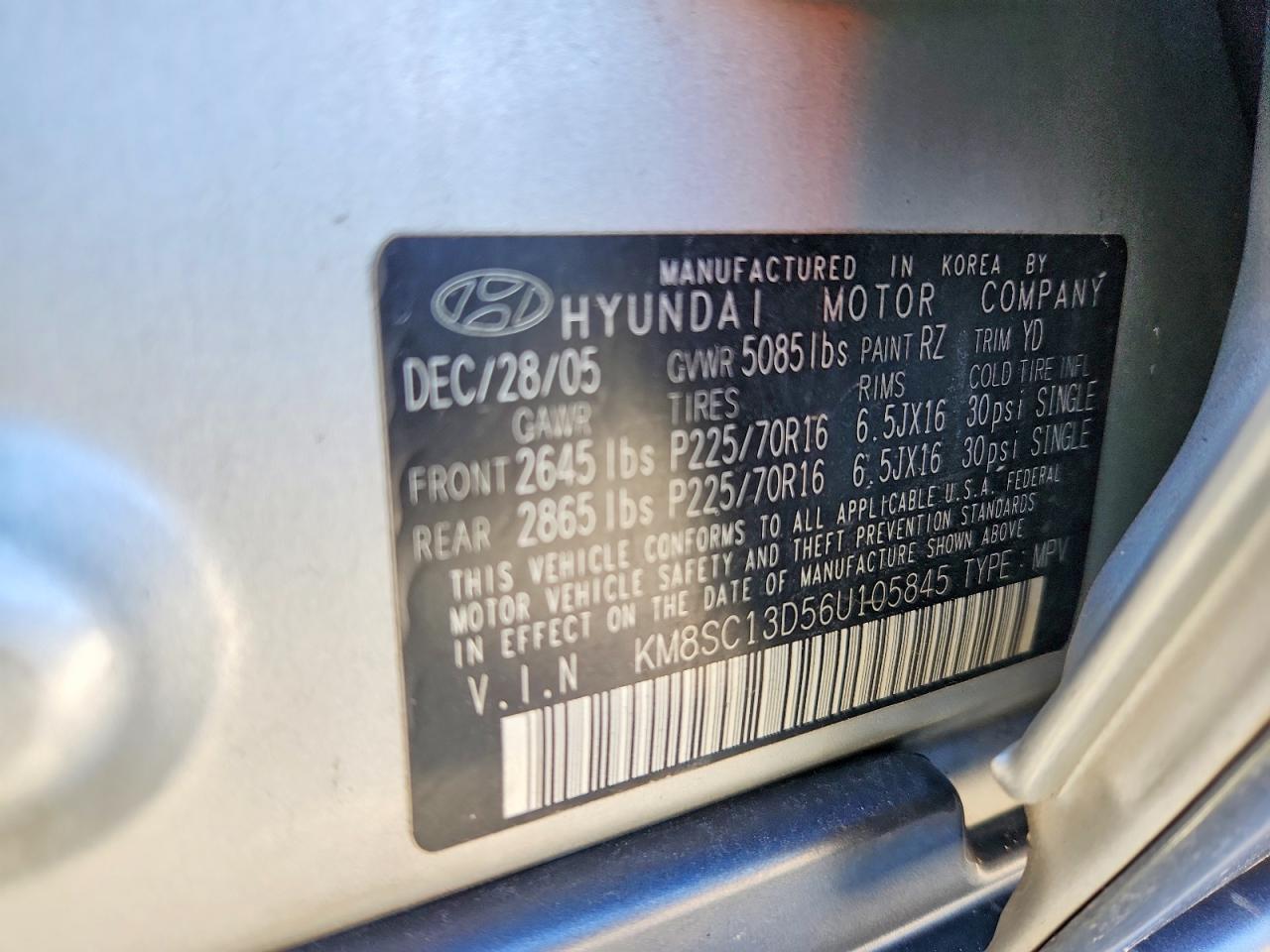 2006 Hyundai Santa Fe Gls Silver vin: KM8SC13D56U105845