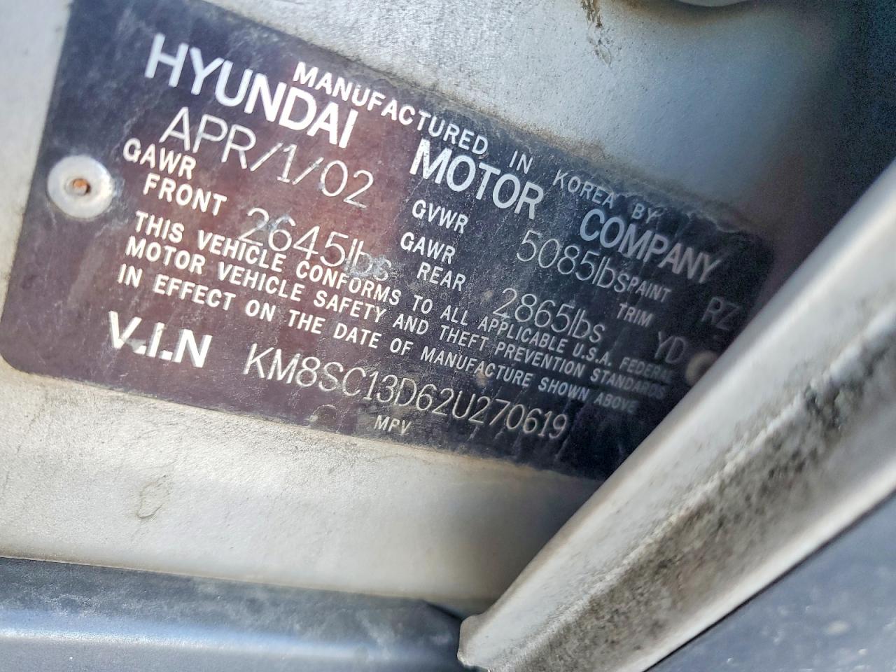 2002 Hyundai Santa Fe Gls Gray vin: KM8SC13D62U270619