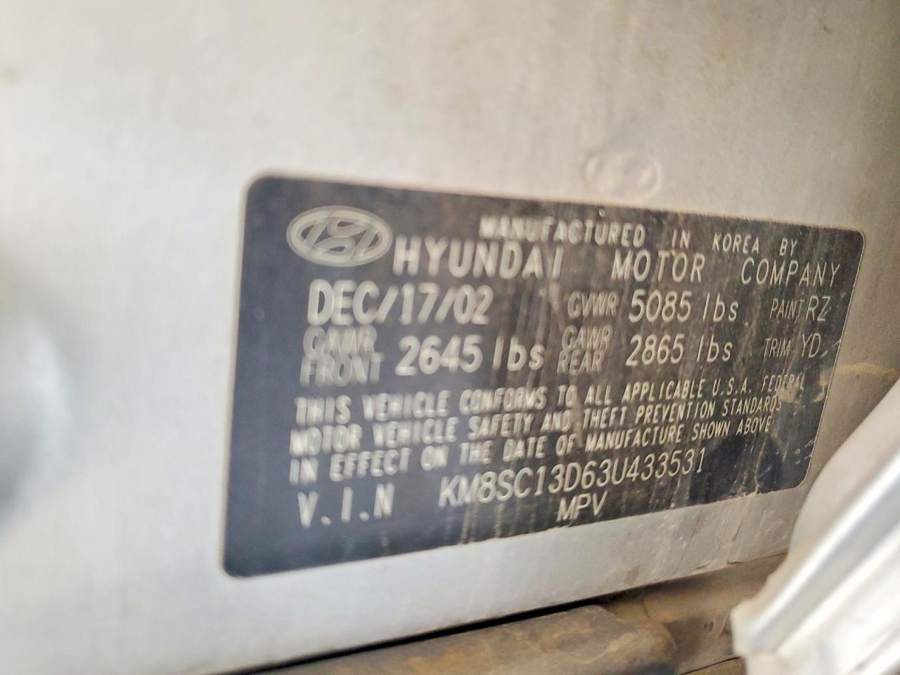 2003 Hyundai Santa Fe Gls Серебряный vin: KM8SC13D63U433531