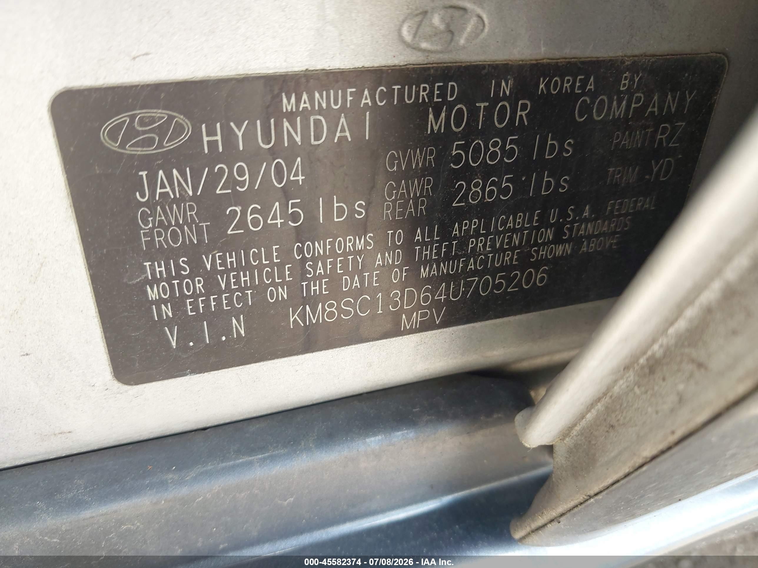2004 Hyundai Santa Fe Gls Серебряный vin: KM8SC13D64U705206