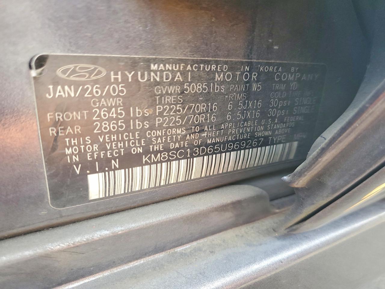 2005 Hyundai Santa Fe Gls Gray vin: KM8SC13D65U969267