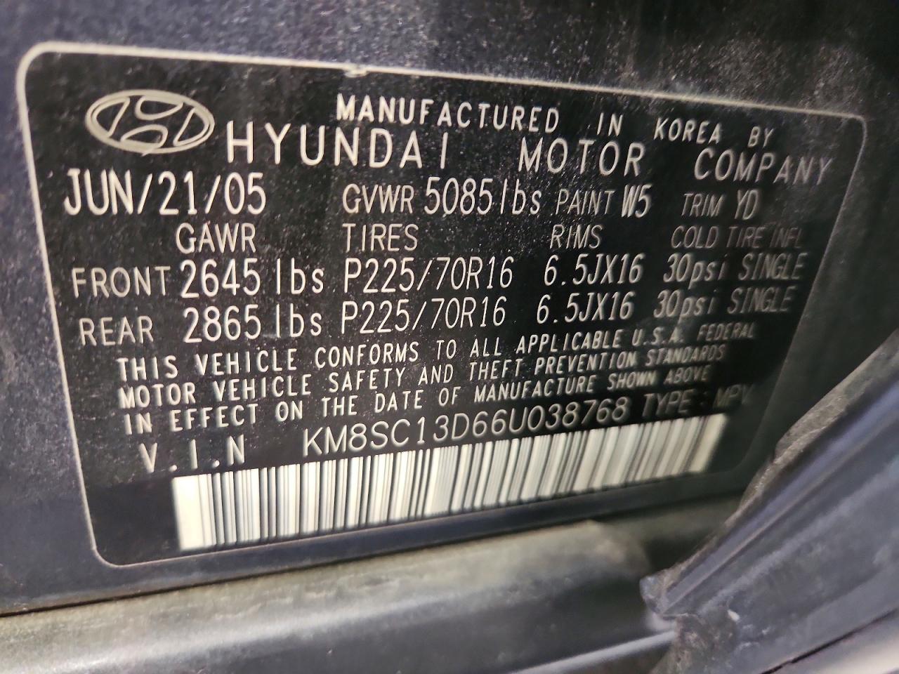 2006 Hyundai Santa Fe Gls Charcoal vin: KM8SC13D66U038768