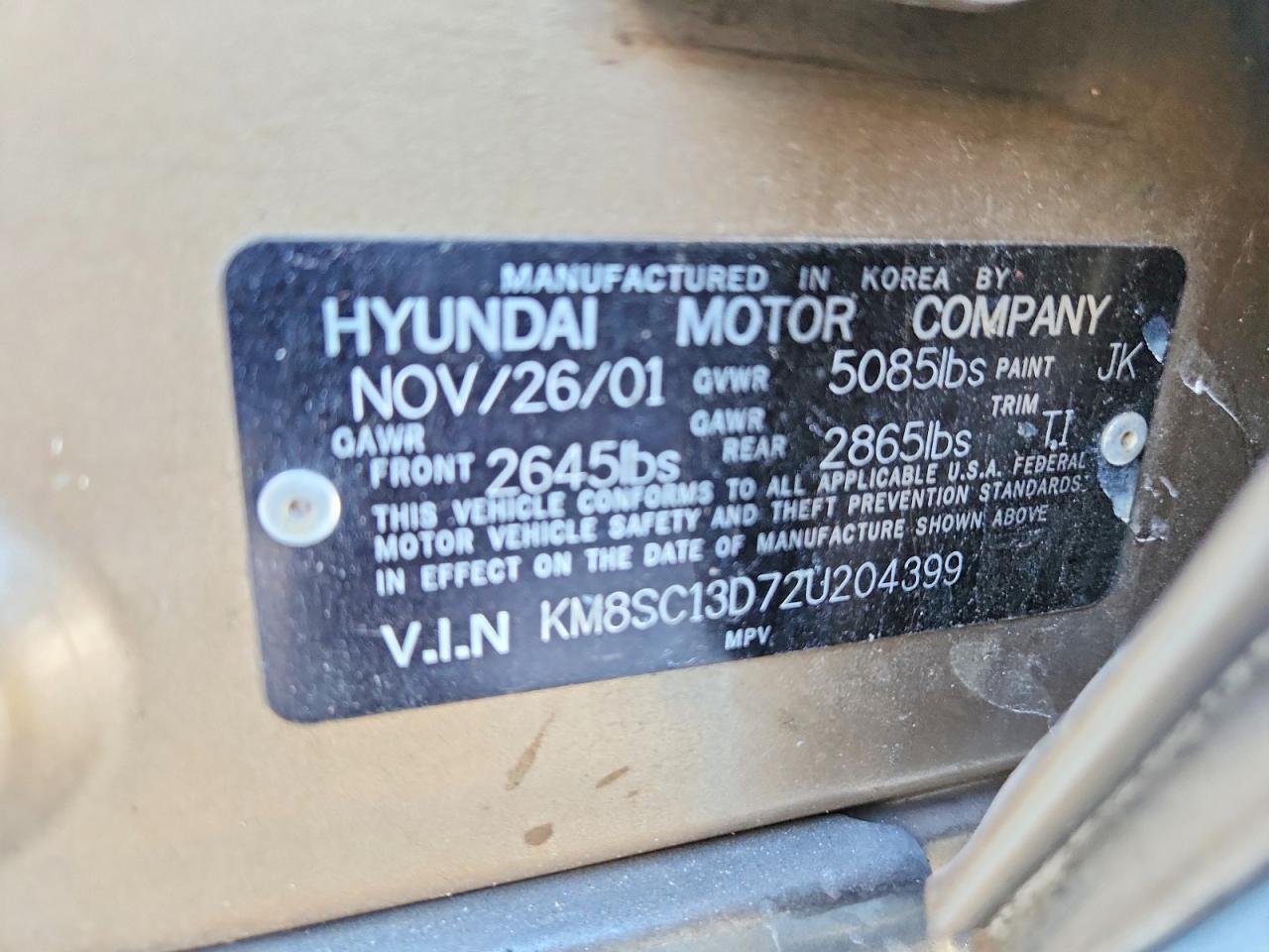 2002 Hyundai Santa Fe Gls Orange vin: KM8SC13D72U204399