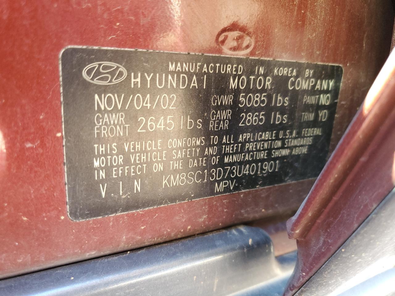 2003 Hyundai Santa Fe Gls Maroon vin: KM8SC13D73U401901