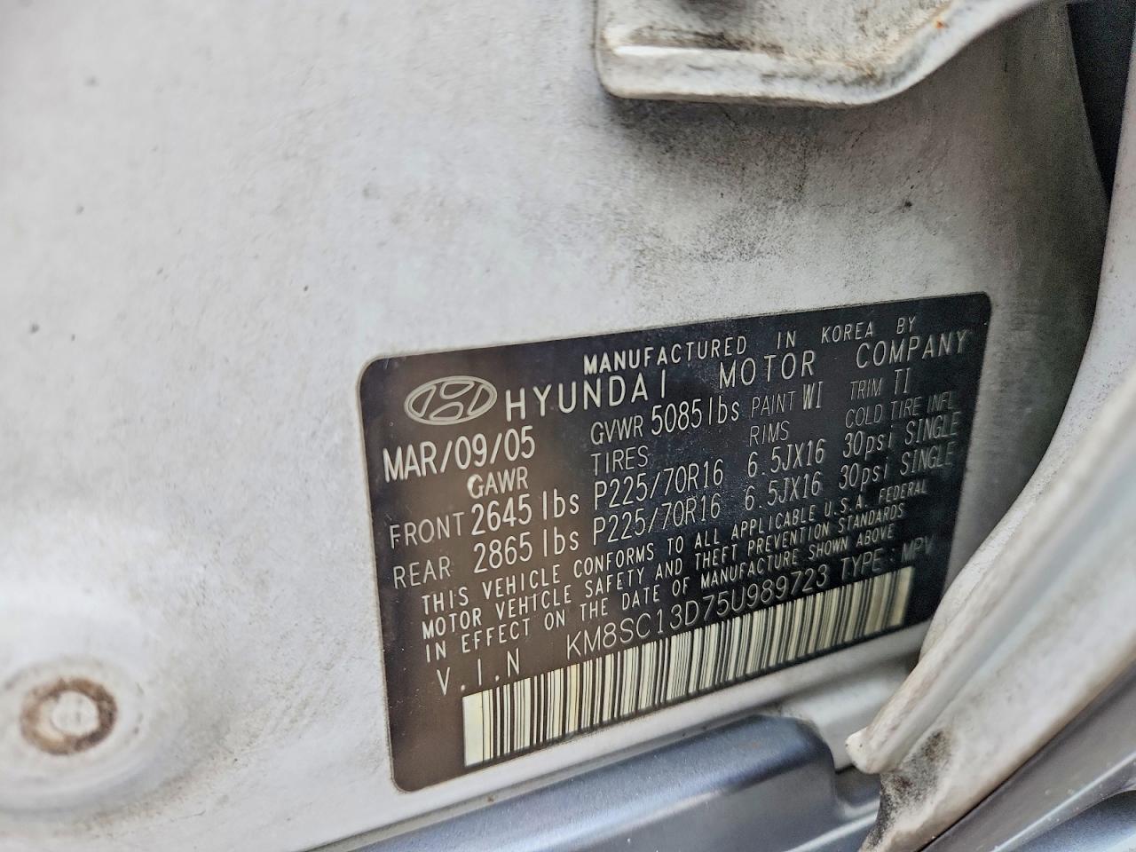 2005 Hyundai Santa Fe Gls White vin: KM8SC13D75U989723
