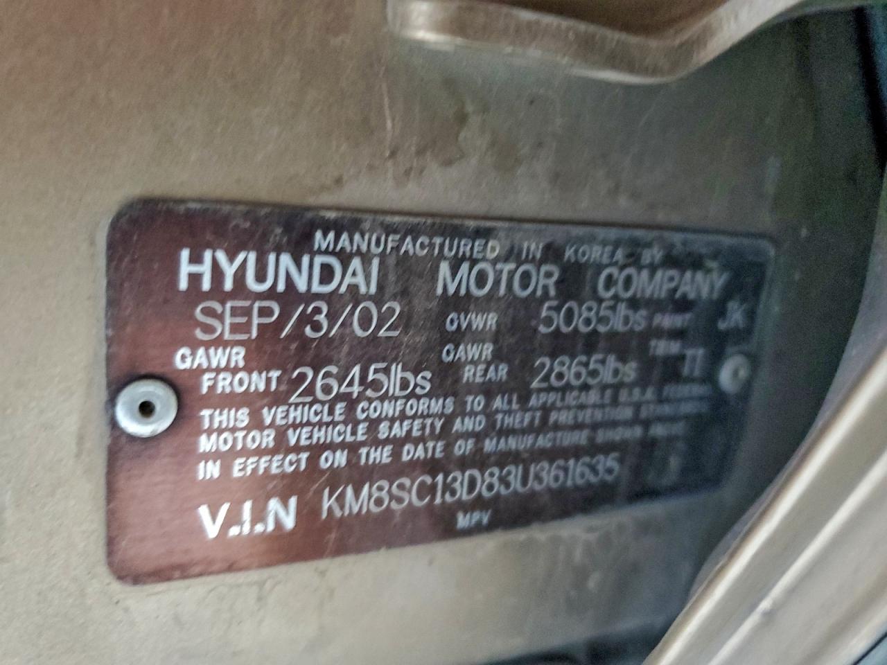 2003 Hyundai Santa Fe Gls Gold vin: KM8SC13D83U361635
