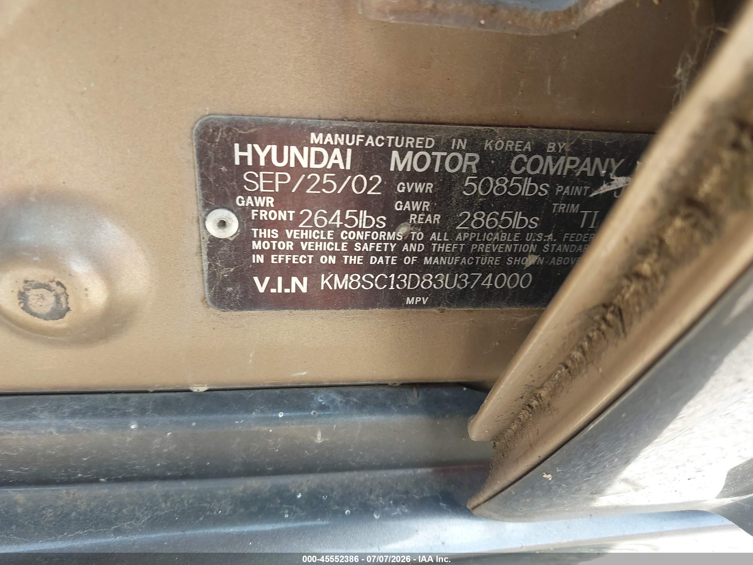2003 Hyundai Santa Fe Gls/lx Brown vin: KM8SC13D83U374000