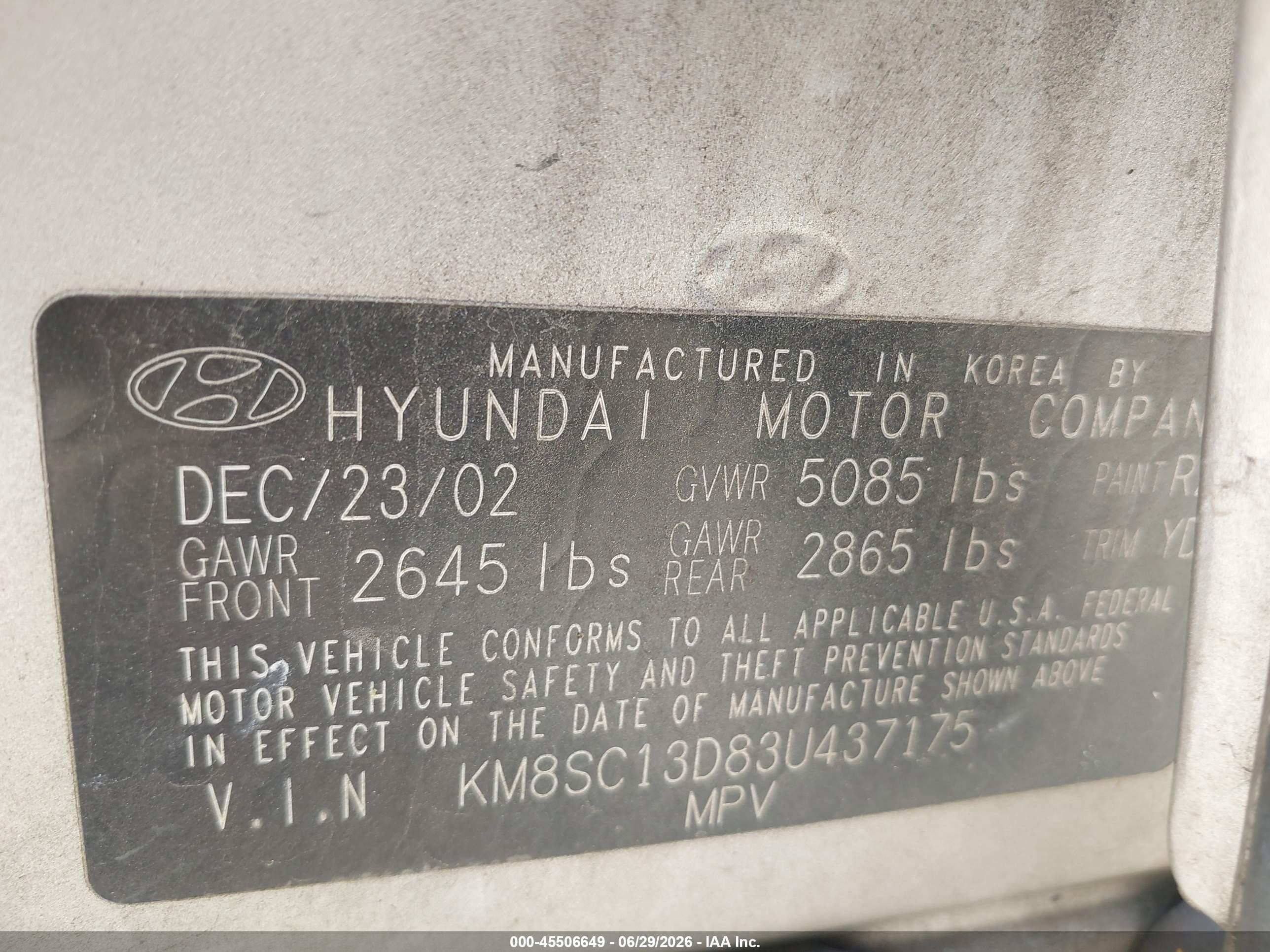2003 Hyundai Santa Fe Gls/lx Silver vin: KM8SC13D83U437175