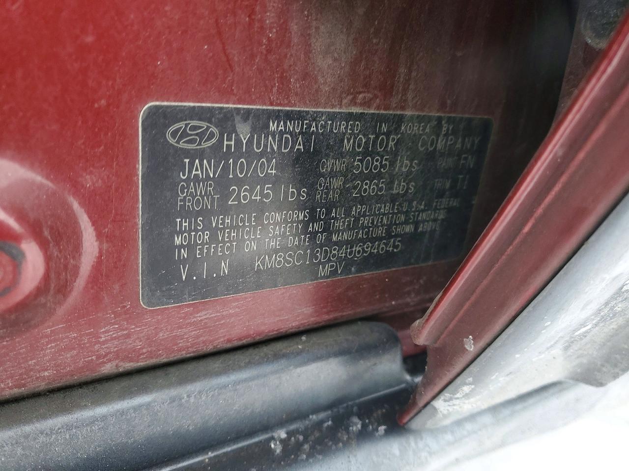 2004 Hyundai Santa Fe Maroon vin: KM8SC13D84U694645