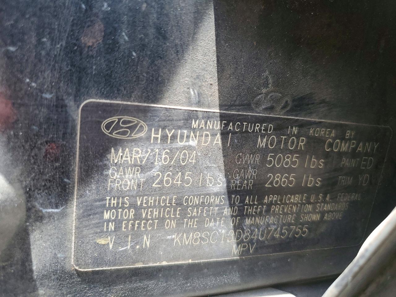 2004 Hyundai Santa Fe Gls Charcoal vin: KM8SC13D84U745755