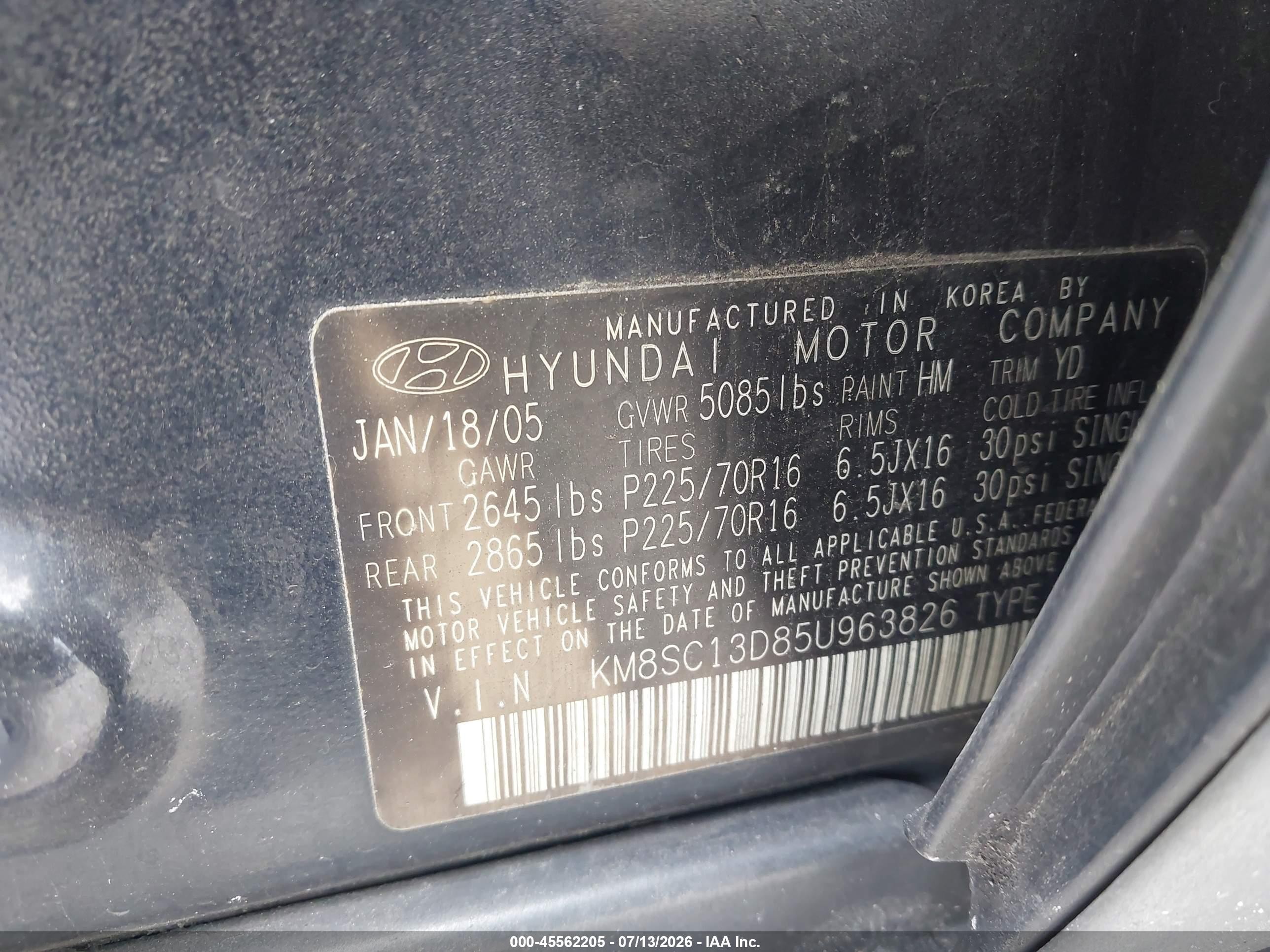 2005 Hyundai Santa Fe Gls Black vin: KM8SC13D85U963826