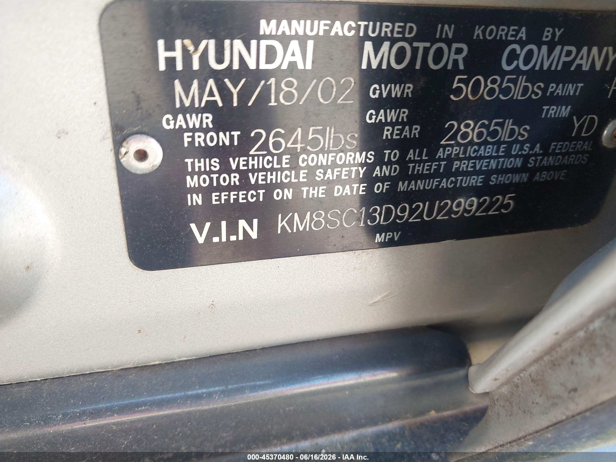 2002 Hyundai Santa Fe Gls/lx Gray vin: KM8SC13D92U299225