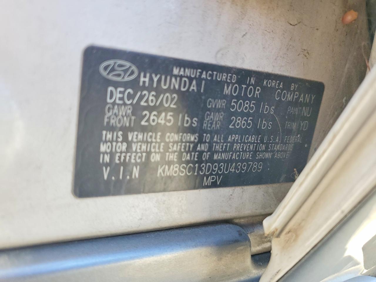 2003 Hyundai Santa Fe Gls White vin: KM8SC13D93U439789
