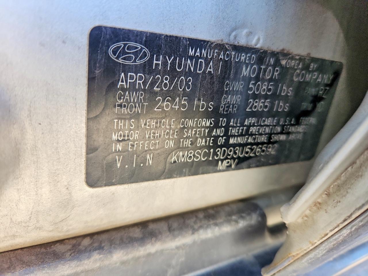 2003 Hyundai Santa Fe Gls Silver vin: KM8SC13D93U526592