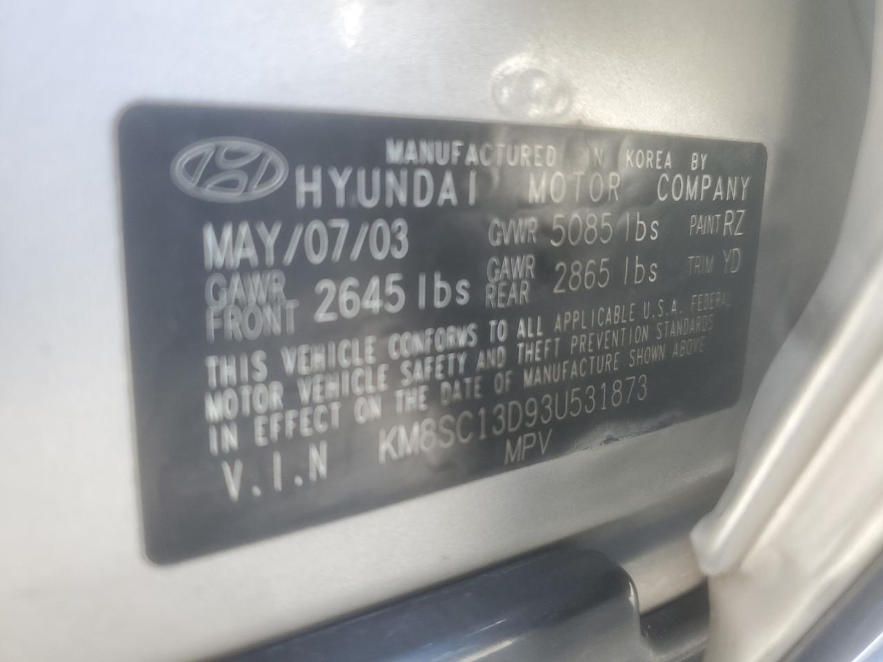 2003 Hyundai Santa Fe Gls Silver vin: KM8SC13D93U531873