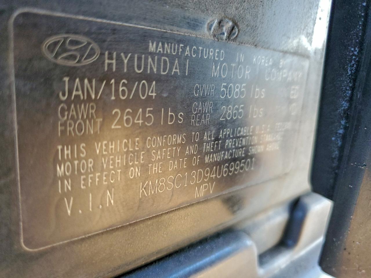 2004 Hyundai Santa Fe Gls Black vin: KM8SC13D94U699501