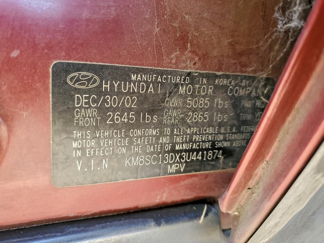 2003 Hyundai Santa Fe Gls Maroon vin: KM8SC13DX3U441874