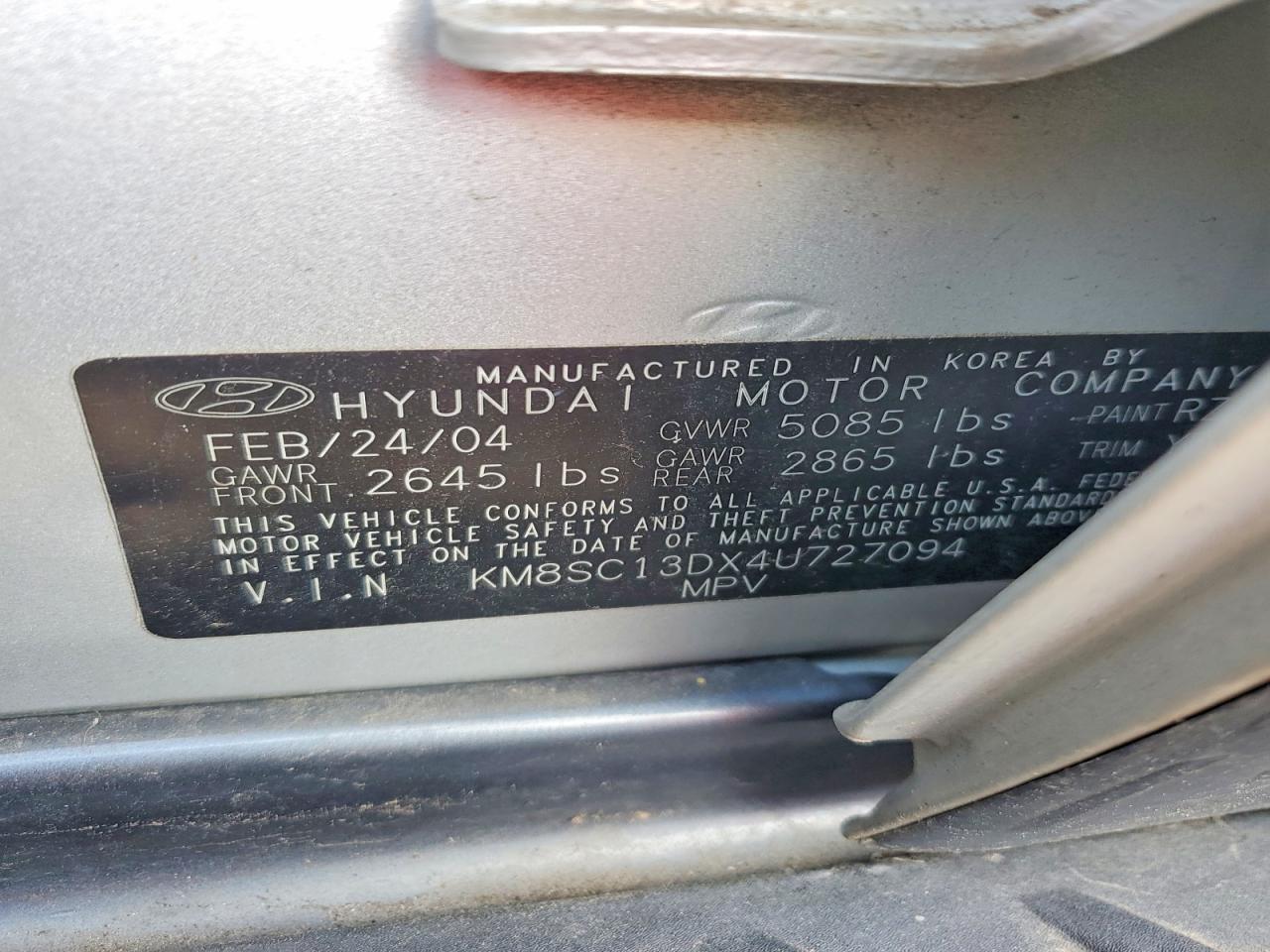 2004 Hyundai Santa Fe Gls Silver vin: KM8SC13DX4U727094