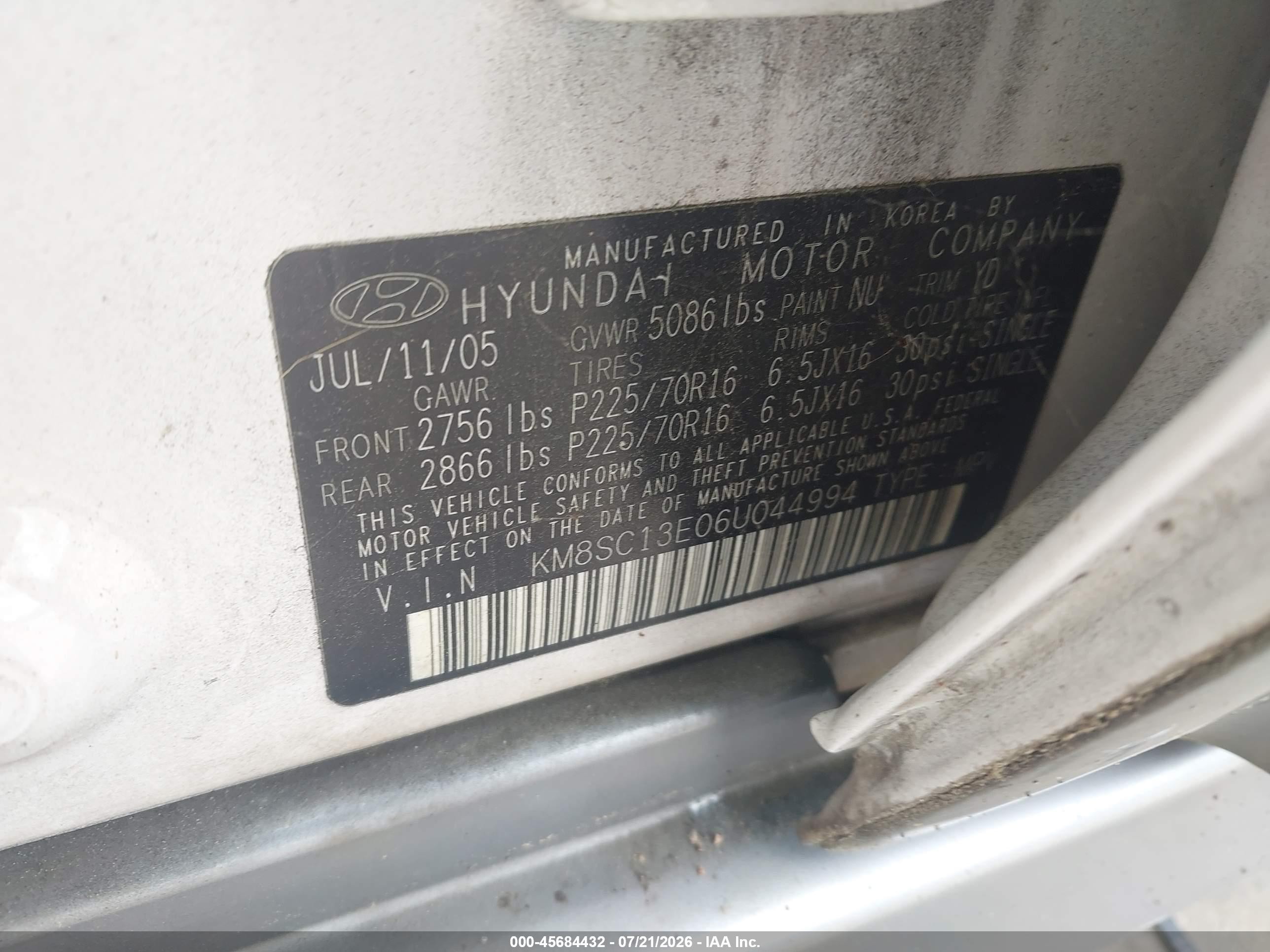 2006 Hyundai Santa Fe Gls/limited White vin: KM8SC13E06U044994