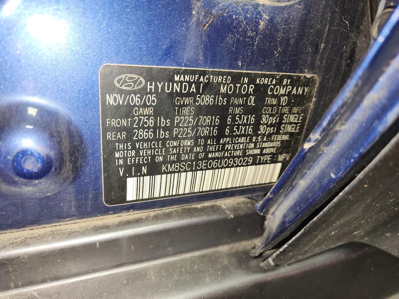 2006 Hyundai Santa Fe Gls Blue vin: KM8SC13E06U093029