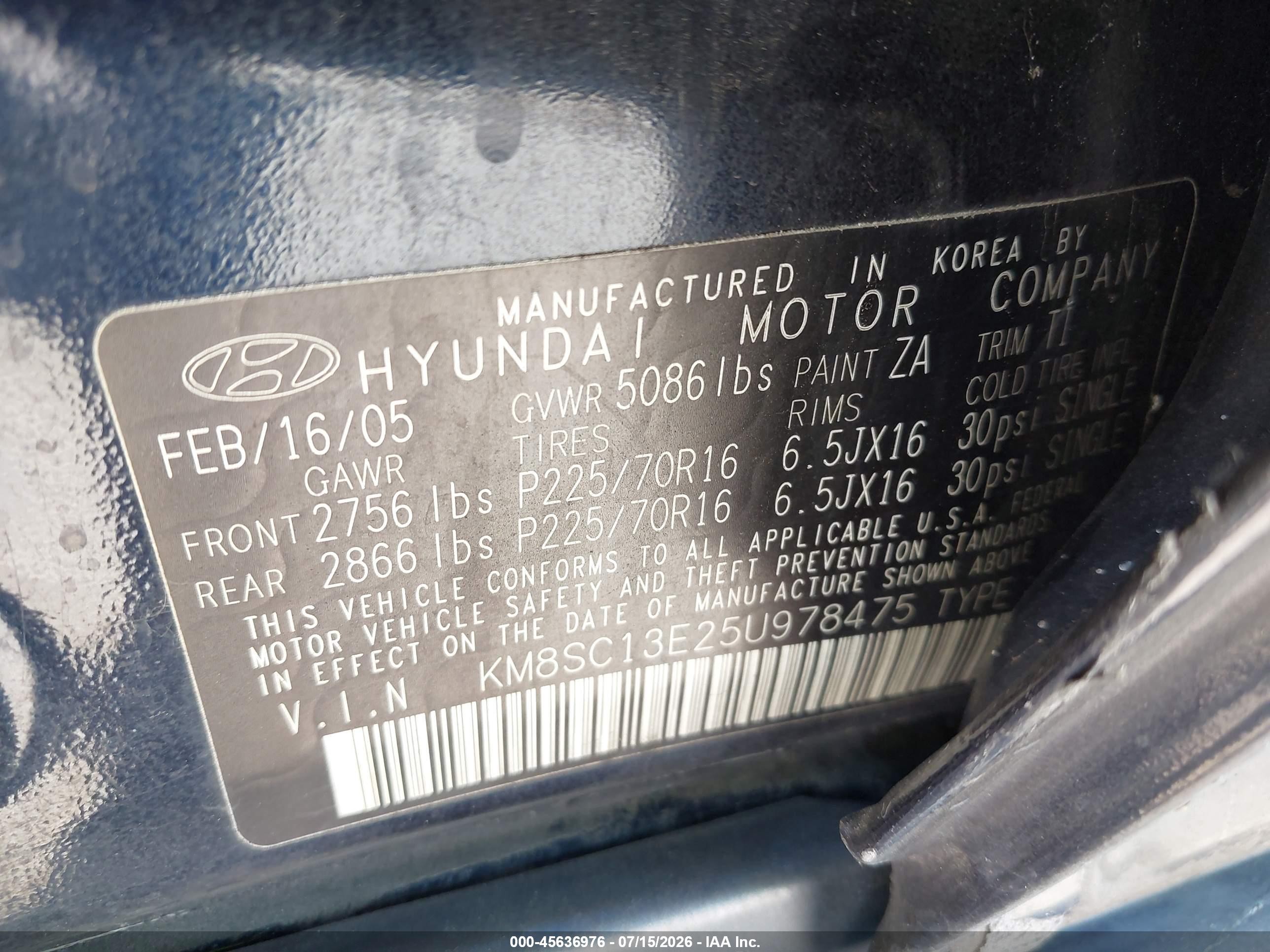 2005 Hyundai Santa Fe Gls/lx Dark Blue vin: KM8SC13E25U978475