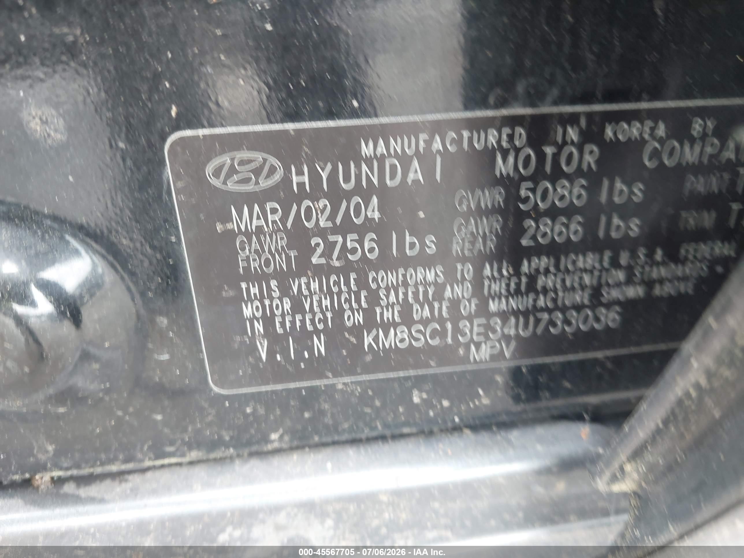 2004 Hyundai Santa Fe Gls/lx Black vin: KM8SC13E34U733036