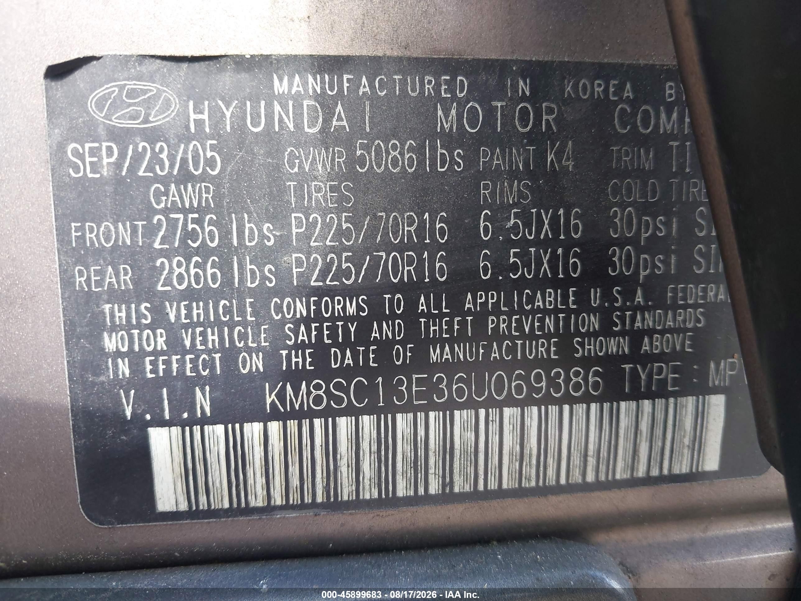 2006 Hyundai Santa Fe Gls/limited Коричневый vin: KM8SC13E36U069386