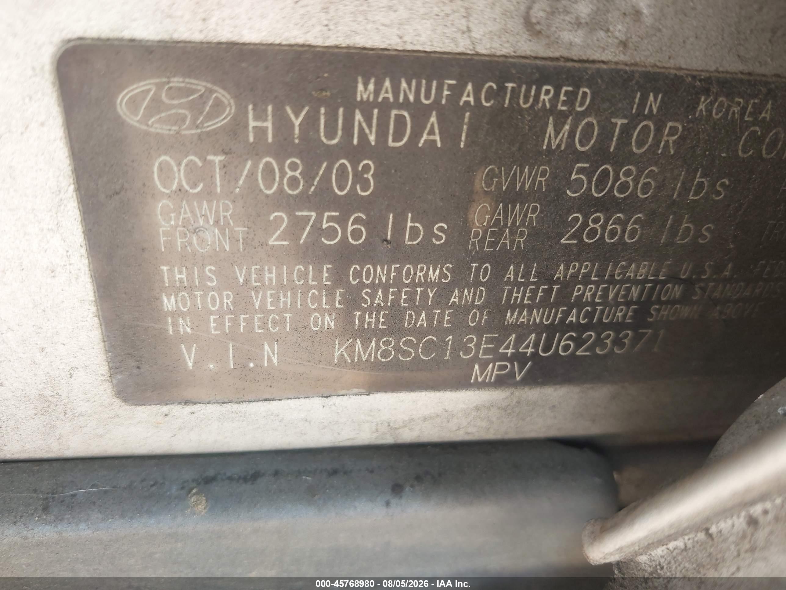 2004 Hyundai Santa Fe Gls/lx Silver vin: KM8SC13E44U623371