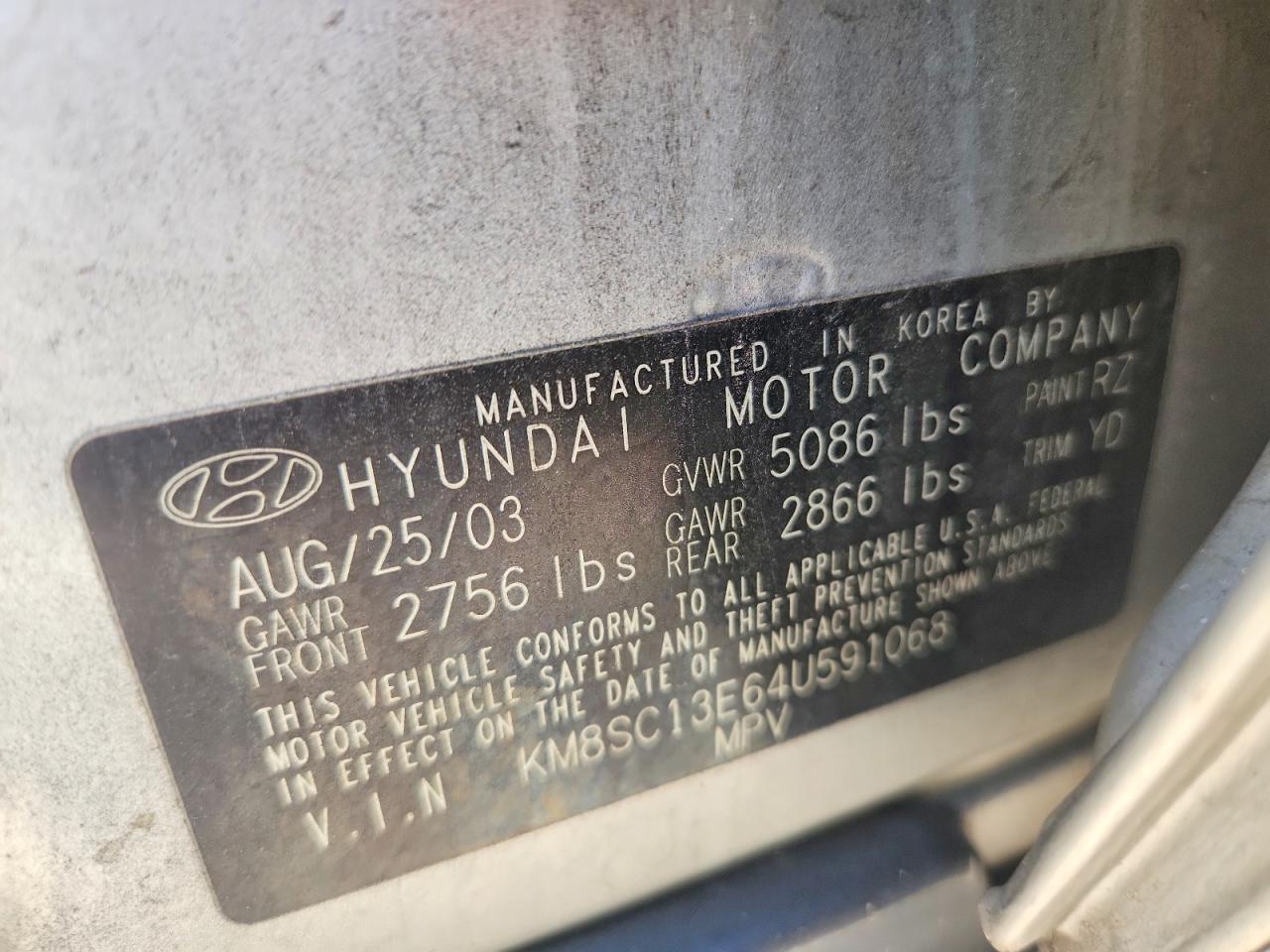 2004 Hyundai Santa Fe Gls Silver vin: KM8SC13E64U591068