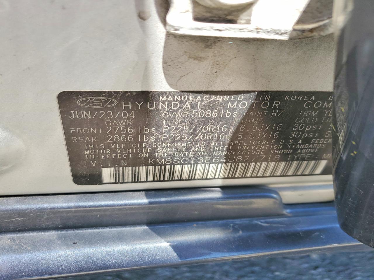 2004 Hyundai Santa Fe Gls Silver vin: KM8SC13E64U827718