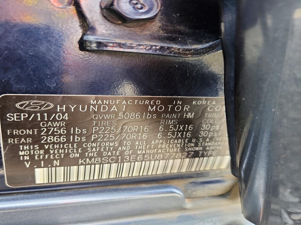 2005 Hyundai Santa Fe Gls Blue vin: KM8SC13E65U877827
