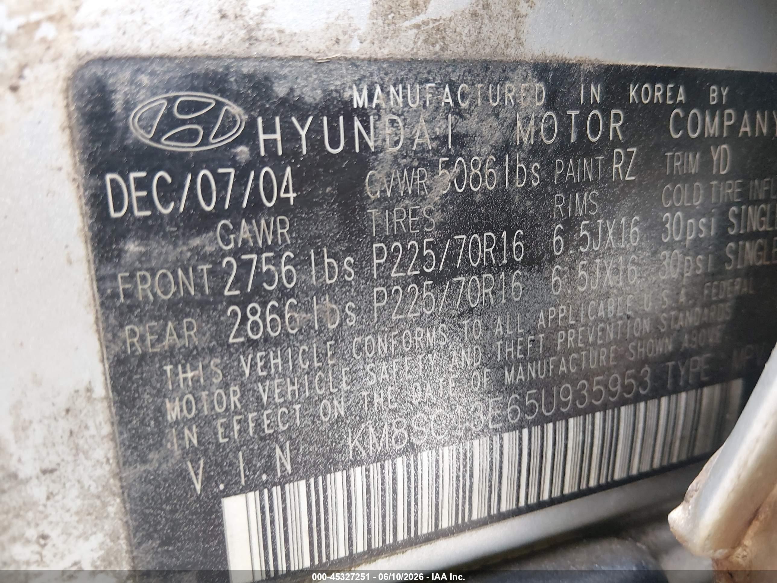 2005 Hyundai Santa Fe Gls/lx Gray vin: KM8SC13E65U935953
