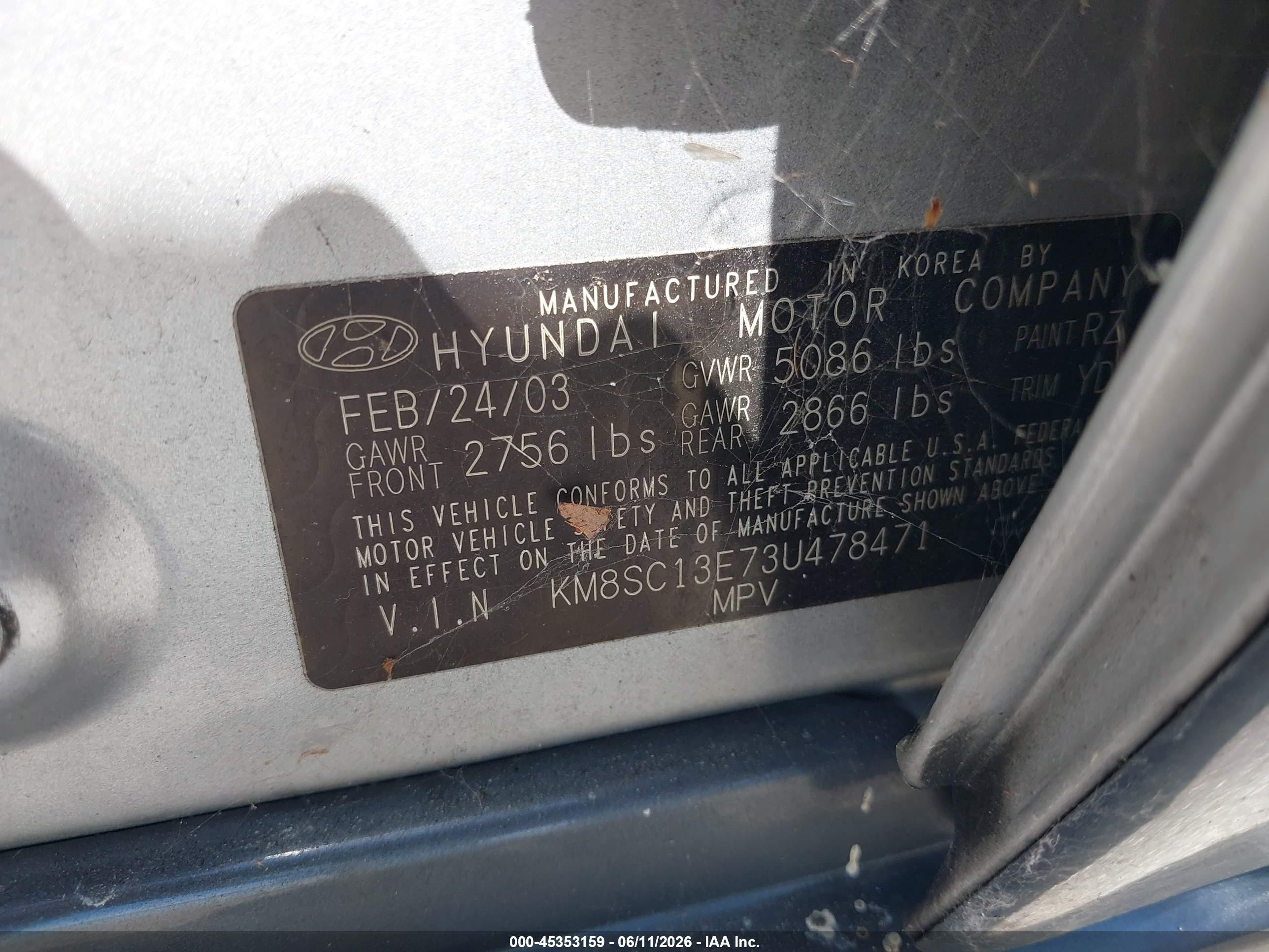 2003 Hyundai Santa Fe Gls/lx Silver vin: KM8SC13E73U478471