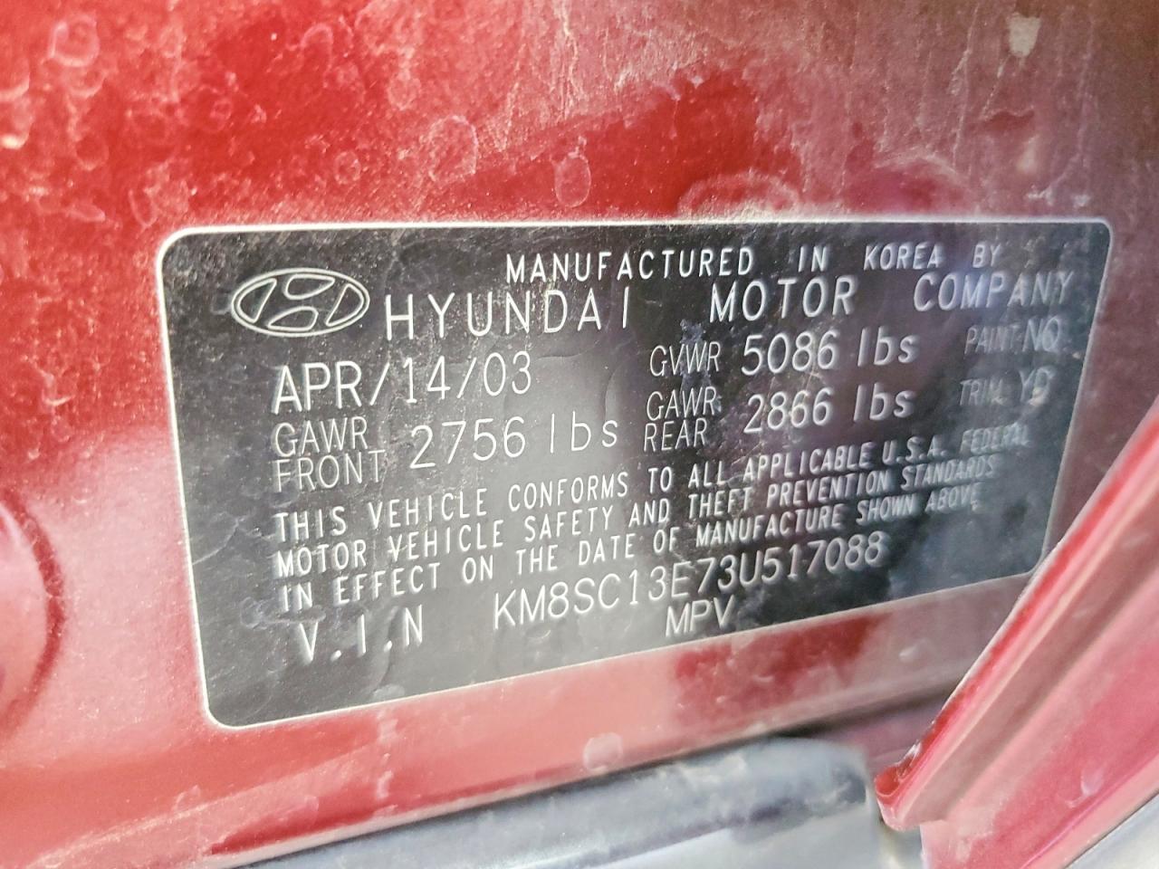 2003 Hyundai Santa Fe Gls Maroon vin: KM8SC13E73U517088