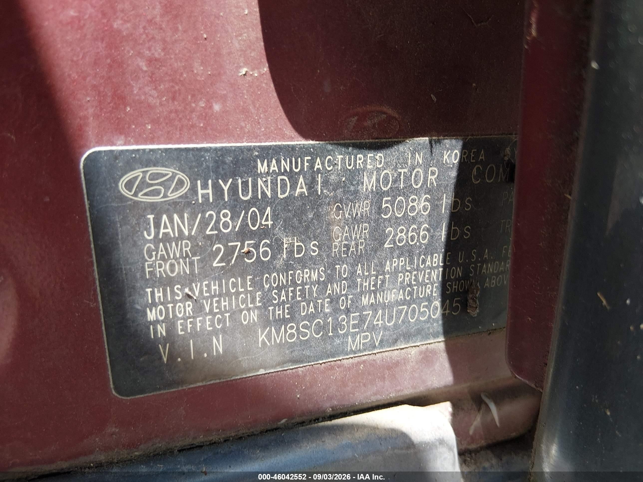 2004 Hyundai Santa Fe Gls/lx Maroon vin: KM8SC13E74U705045