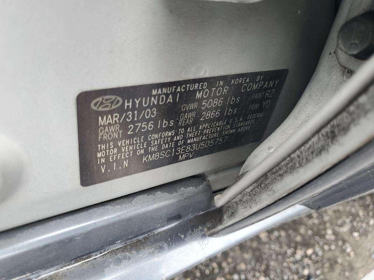 2003 Hyundai Santa Fe Gls Silver vin: KM8SC13E83U505757