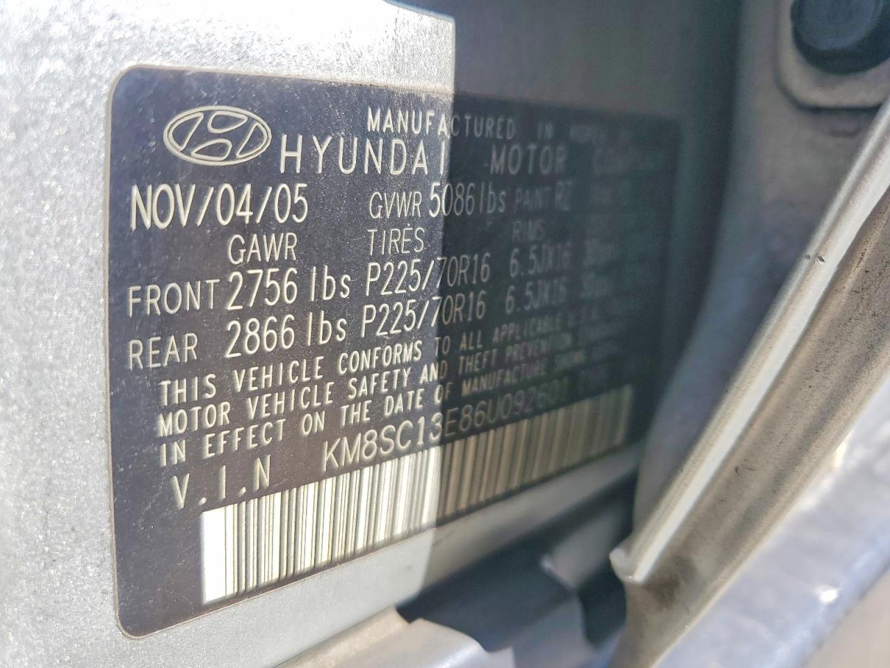 2006 Hyundai Santa Fe Gls Silver vin: KM8SC13E86U092601