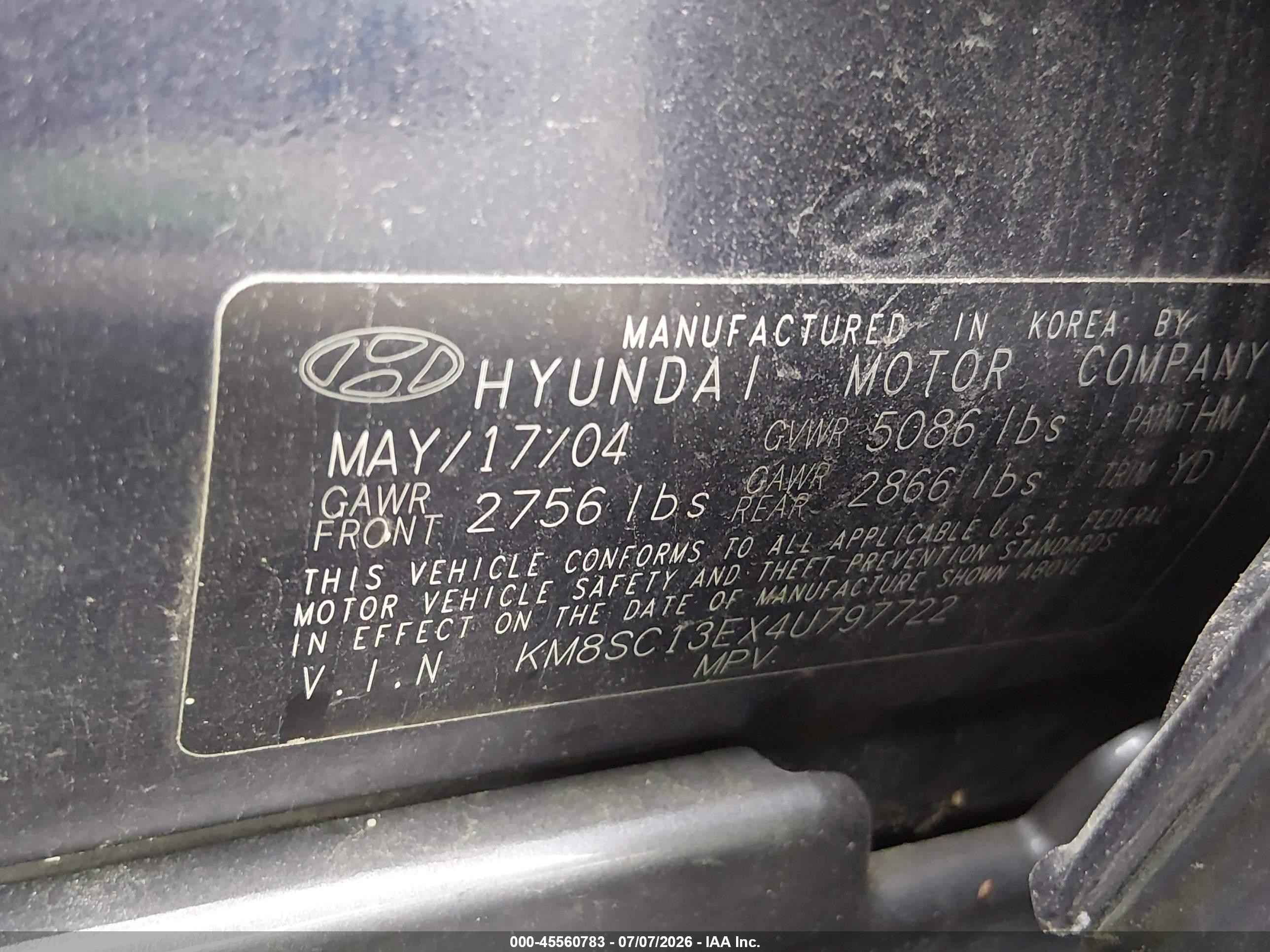 2004 Hyundai Santa Fe Gls/lx Blue vin: KM8SC13EX4U797722