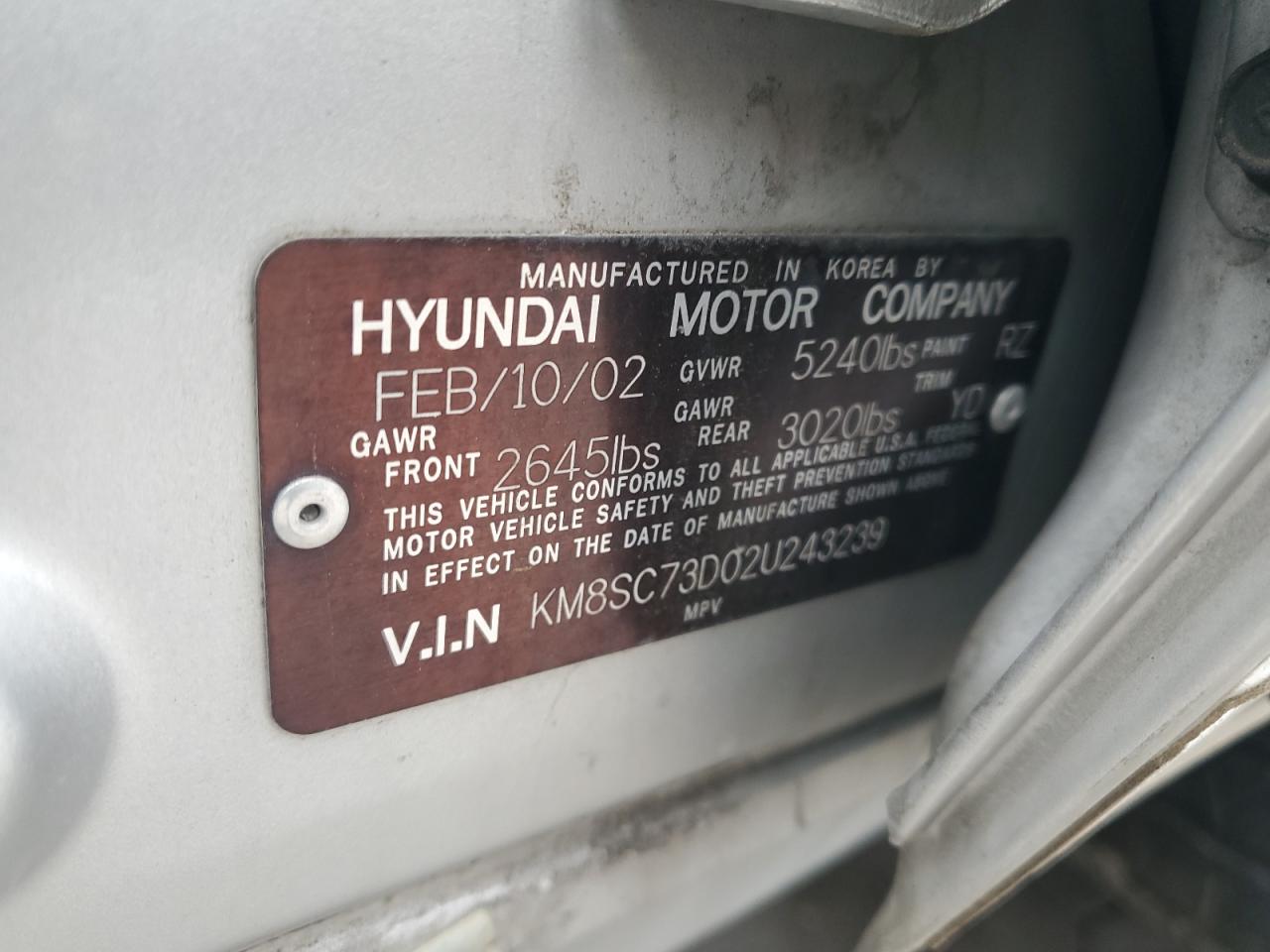 2002 Hyundai Santa Fe Gls Silver vin: KM8SC73D02U243239
