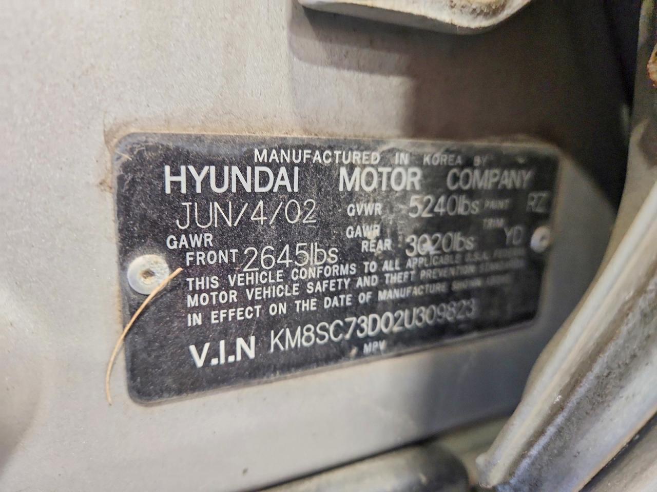 2002 Hyundai Santa Fe Gls Silver vin: KM8SC73D02U309823