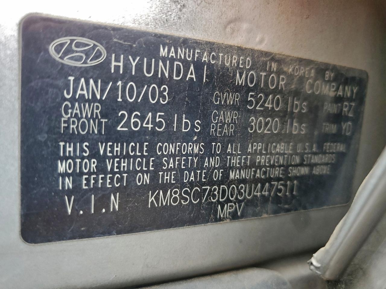 2003 Hyundai Santa Fe Gls Silver vin: KM8SC73D03U447511